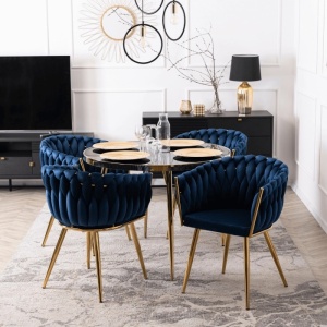 SCAUN DINING, ARTIM MEBLE, REALIZAT DIN METAL SI CATIFEA, CULOARE ALBASTRU/AURIE, STIL MODERN - Img 2