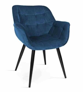 SCAUN DINING BENJAMIN, ALBASTRU/NEGRU, TAPITERIE DIN CATIFEA SI PICIOARE DIN METAL, STIL MODERN, ATR