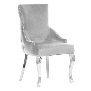 SCAUN DINING EDWARD GLAMOUR, GRI/CROM, TAPITERIE DIN CATIFEA SI PICIOARE DIN METAL, STIL MODERN