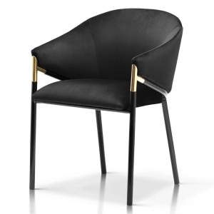SCAUN DINING FANCY, NEGRU/AURIU/NEGRU, TAPITERIE DIN CATIFEA SI PICIOARE DIN METAL, STIL MODERN, ATR - Img 1