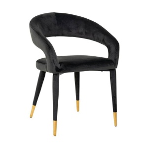 SCAUN DINING GIA, NEGRU/AURIU, TAPITERIE DIN CATIFEA SI PICIOARE DIN METAL TAPITATE, STIL MODERN B2