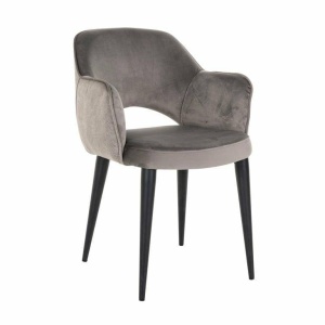 SCAUN DINING GIOVANNA, GRI/NEGRU, TAPITERIE DIN CATIFEA SI PICIOARE DIN METAL, STIL MODERN B2