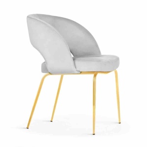 SCAUN DINING LIZBONA, GRI/AURIU, TAPITERIE DIN CATIFEA SI PICIOARE DIN METAL, STIL MODERN
