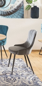 SCAUN DINING LOTUS, GRI BLUVEL 14/NEGRU MAT, TAPITERIE DIN CATIFEA SI PICIOARE DIN METAL, STIL MODERN - Img 2