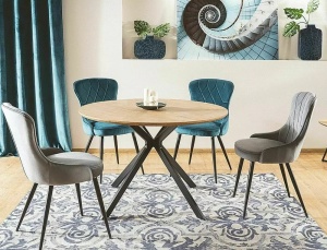 SCAUN DINING LOTUS, GRI BLUVEL 14/NEGRU MAT, TAPITERIE DIN CATIFEA SI PICIOARE DIN METAL, STIL MODERN - Img 6