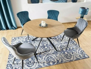SCAUN DINING LOTUS, GRI BLUVEL 14/NEGRU MAT, TAPITERIE DIN CATIFEA SI PICIOARE DIN METAL, STIL MODERN - Img 8