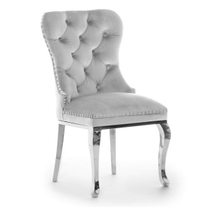 SCAUN DINING MADAME GLAMOUR, GRI/CROM, TAPITERIE DIN CATIFEA SI PICIOARE DIN METAL, STIL MODERN