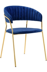 SCAUN DINING MARGO, ALBASTRU INCHIS/AURIU, DIN CATIFEA SI METAL, STIL MODERN