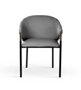 SCAUN DINING PLUSAT FANCY BUKLA, GRI/NEGRU/AURIU, TAPITERIE DIN TEXTIL PLUSAT SI PICIOARE DIN METAL, STIL MODERN, ATR - Img 5