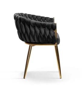 SCAUN DINING ROSA, NEGRU/AURIU, TAPITERIE DIN CATIFEA SI PICIOARE DIN METAL, STIL MODERN - Img 3