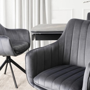 SCAUN DINING ROTATIV, ARTIM MEBLE, REALIZAT DIN METAL SI CATIFEA, CULOARE NEGRU/GRI, STIL MODERN - Img 4