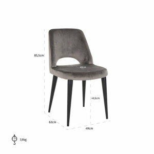 SCAUN DINING TABITHA, GRI/NEGRU, TAPITERIE DIN CATIFEA SI PICIOARE DIN METAL, STIL MODERN B2 - Img 8