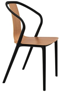 SCAUN DINING/TERASA VINCENT WOOD, NEGRU/NATUR, DIN POLIPROPILENA SI LEMN, STIL MODERN
