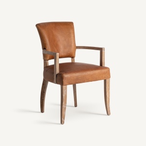 SCAUN DINING TOLLA, MARO, CU BRATE, CONFECTIONAT DIN LEMN DE MESTEACAN SI PIELE, STIL MODERN