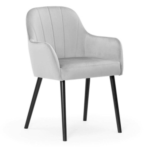 SCAUN DINING TULIP PLUS, GRI/NEGRU, TAPITERIE DIN CATIFEA SI PICIOARE DIN METAL, STIL MODERN