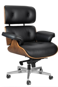 SCAUN DIRECTORIAL LOUNGE GUBERNATOR, NEGRU/NUC, PIELE NATURALA SI LEMN DE NUC, STIL MODERN