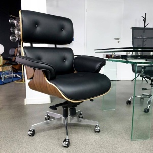 SCAUN DIRECTORIAL LOUNGE GUBERNATOR, NEGRU/NUC, PIELE NATURALA SI LEMN DE NUC, STIL MODERN - Img 3