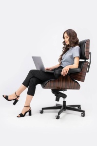 SCAUN DIRECTORIAL LOUNGE GUBERNATOR, NEGRU, PIELE NATURALA SI LEMN DE ABANOS, STIL MODERN, B2 - Img 8