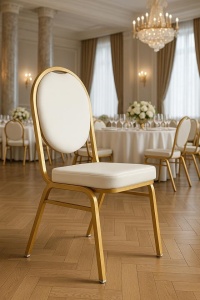 SCAUN EVENIMENTE, HESTIA ALB/AURIU, DIN PIELE ECO SI METAL, MODEL DEOSEBIT