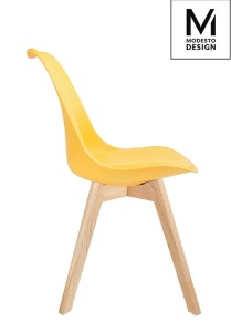 SCAUN GALBEN DIN POLIPROPILENA CU PICIOARE DIN LEMN NORDIC STIL MODERN B2 - Img 2