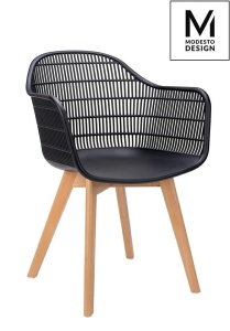 SCAUN NEGRU CU PICIOARE DIN LEMN BASKET ARM WOOD DIN POLIPROPILENA STIL MODERN