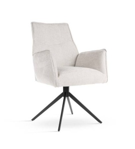 SCAUN PIVOTANT SOPHIA, BEJ/NEGRU, TAPITERIE DIN STOFA SI PICIOARE DIN METAL, STIL MODERN