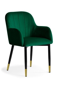 SCAUN TULIP DIN METAL SI TEXTIL CATIFEA DE CULOARE VERDE/NEGRU/AURIU DESIGN MODERN