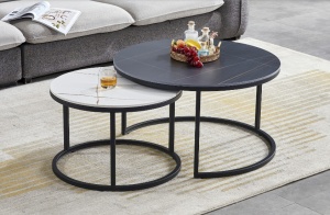 SET 2 MASUTE DE CAFEA FERRANTE A, 60/80 CM, EFECT DE MARMURA ALBA/NEAGRA, BLAT DIN CERAMICA SI CADRU DIN METAL, STIL MODERN - Img 1