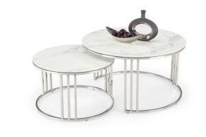 SET 2 MASUTE DE CAFEA MERCURY 2, EFECT DE MARMURA ALBA/CROM, DIN STICLA SI METAL, STIL MODERN, HALMAR - Img 1