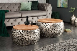 SET 2 MASUTE DE CAFEA, STONE MOSAIC, DIN METAL SI BLAT DIN LEMN SALCAM