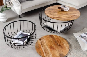 SET 2 MASUTE DE CAFEA, STORAGE, DIN LEMN MASIV SI METAL, DESIGN INDUSTRIAL - Img 2