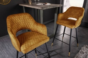 SET 2 SCAUNE BAR, PARIS, CATIFEA GALBEN MUSTAR, COD 41516, STIL RETRO - Img 1