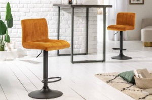 SET 2 SCAUNE DE BAR 88/109CM, PORTLAND, DIN CATIFEA DE CULOARE GALBENA SI METAL, DESIGN MODERN