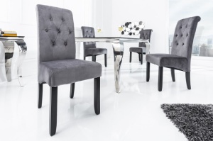 SET 2 SCAUNE, VALENTINO, TAPITAT IN CATIFEA GRI/NEGRU, COD 38979, DESIGN CLASIC - Img 1