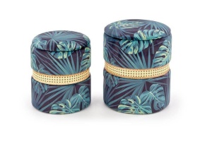 SET 2 TABURETI CONGO, CU SPATIU DE DEPOZITARE, MULTICOLOR, DIN RATAN SINTETIC SI STOFA, STIL MODERN - Img 1
