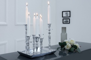 SET 4 BUC SFESNICE, 7 FLAMES, ARGINTIU, STIL CLASIC