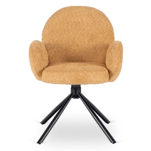 SET 4 SCAUNE ROTATIVE, ARTIM MEBLE, REALIZAT DIN MATERIAL BOUCLE GALBEN MUSTAR SI METAL, STIL MODERN - Img 5