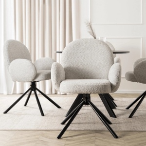 SET 4 SCAUNE ROTATIVE, ARTIM MEBLE, REALIZAT DIN MATERIAL BOUCLE GRI SI METAL, STIL MODERN - Img 2