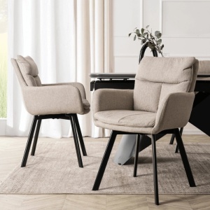 SET 4 SCAUNE ROTATIVE, ARTIM MEBLE, REALIZAT DIN MATERIAL TEXTIL BEJ SI CADRUL DIN METAL, STIL MODERN