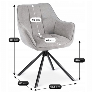 SET 4 SCAUNE ROTATIVE, ARTIM MEBLE, REALIZAT DIN MATERIAL TEXTIL GRI SI CADRUL DIN METAL, STIL MODERN - Img 9