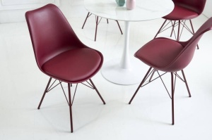 SET 4 SCAUNE, SCANDINAVIA, DIN METAL SI PIELE ECO ROSU