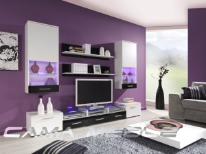 SET LIVING CU LED CAMA II ALB/NEGRU DESIGN MODERN CM