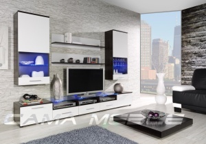 SET LIVING CU LED CAMA II ALB/WENGE DESIGN MODERN CM - Img 1
