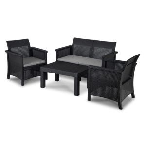 SET MOBILIER DE GRADINA/TERASA, BRENTA, ARTIM MEBLE, DIN TEHNORATA SI TEXTIL, CULOARE NEGRU/GRI - Img 11