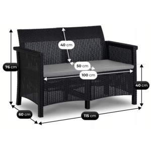SET MOBILIER DE GRADINA/TERASA, BRENTA, ARTIM MEBLE, DIN TEHNORATAN, CULOARE NEAGRA/GRI - Img 9