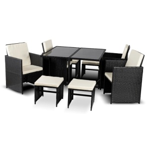 SET MOBILIER GRADINA, ARTIM MEBLE, REALIZAT DIN POLIRATAN SI TEXTIL, CULOARE NEGRU/CREM, STIL MODERN - Img 15