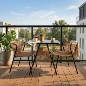 SET TERASA, MASA SI 2 SCAUNE, ARTIM MEBLE, REALIZAT DIN RATAN, METAL SI STICLA, CULOARE NEAGRA/MARO, STIL MODERN - Img 2