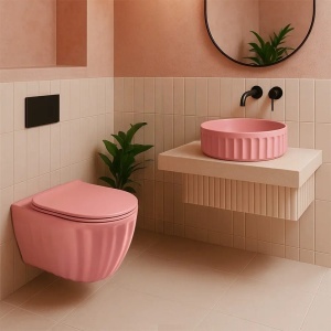 SET: VAS DE TOALETA SUSPENDAT + LAVOAR PE BALT REA LIGHT PINK MAT, CALITATE SUPERIOARA