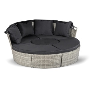 SEZLONG, ARTIM MEBLE, REALIZAT DIN TEHNORATAN SI TEXTIL, CULOARE NEAGRA/GRI DESCHIS, STIL MODERN - Img 2
