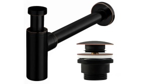 SIFON LAVOAR REA UNIVERSAL, CU DOP TIP CLICK CLACK, NEGRU OLD, DIN ALAMA, CALITATE SUPERIOARA